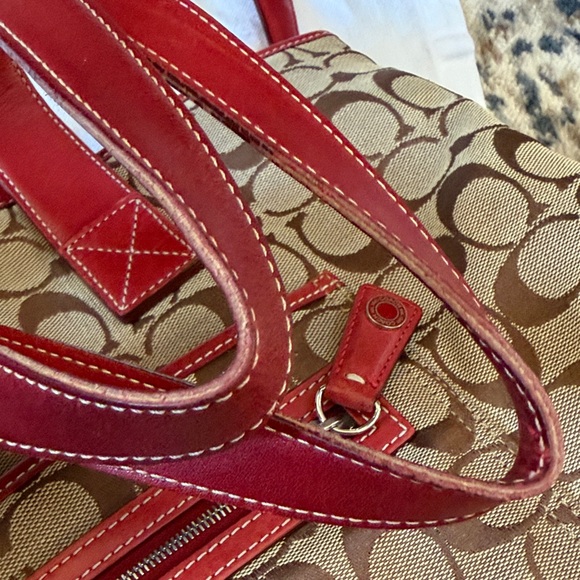 Vintage Coach Logo Canvas with Red Leather Tote Bag - Picture 12 of 12
